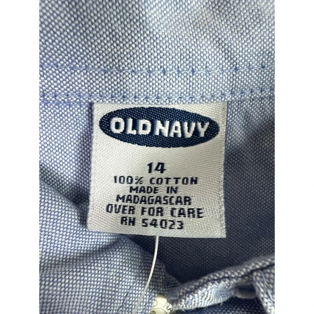 Vintage Old Navy Shirt‎ Boys 14 Blue Oxford Button Down Long Sleeve Cotton 00s